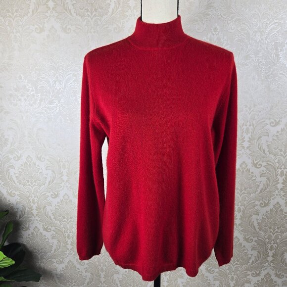 Neiman Marcus Size Large 100% Cashmere Red Mockneck Sweater Long Sleeve - Picture 1 of 9
